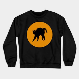 Black Cat Stretching in Orange Circle Crewneck Sweatshirt